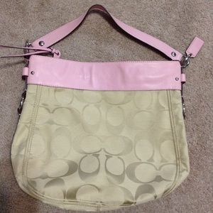 Coach Cream Jacquard Hobo with Pink